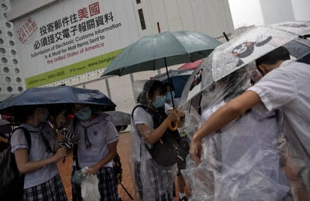 School students boycott their classes as they take part in a protest in Hong Kong