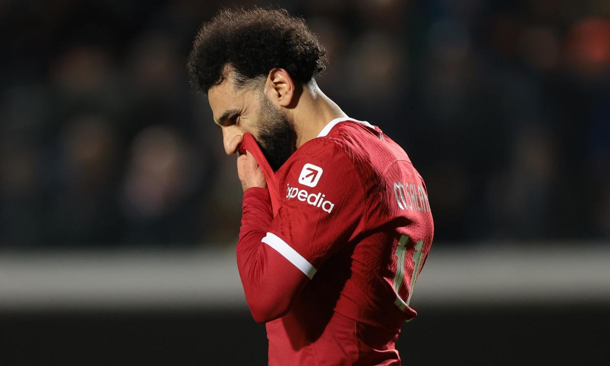 <span>Mohamed Salah shows his frustration during Liverpool’s Europa League exit against Atalanta.</span><span>Photograph: Jonathan Moscrop/Getty Images</span>