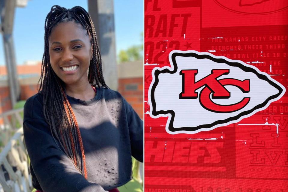 <p>Krissy Anderson/Instagram; Scott Winters/Icon Sportswire via Getty</p> Krystal "Krissy" Anderson, former Kansas City Chiefs cheerleader