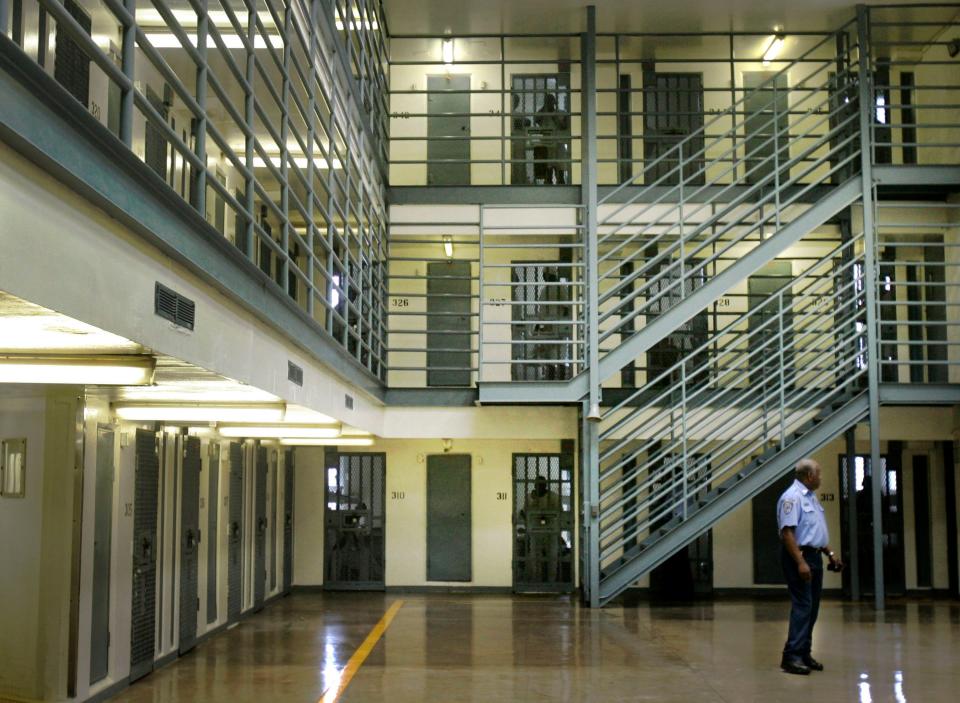 Aug. 10, 2009 file photo of a cell block at the Arkansas Department of Correction Cummins Unit near Varner, Arkansas. Arkansas air-conditions about 96% of its inmate housing, a spokesperson for the department said. (AP Photo/Danny Johnston, File)