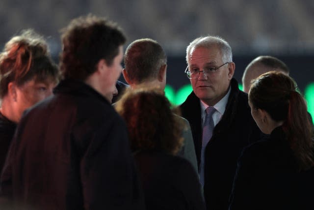 Australian Prime Minister Scott Morrison (third right) attends a memorial service for Shane Warne