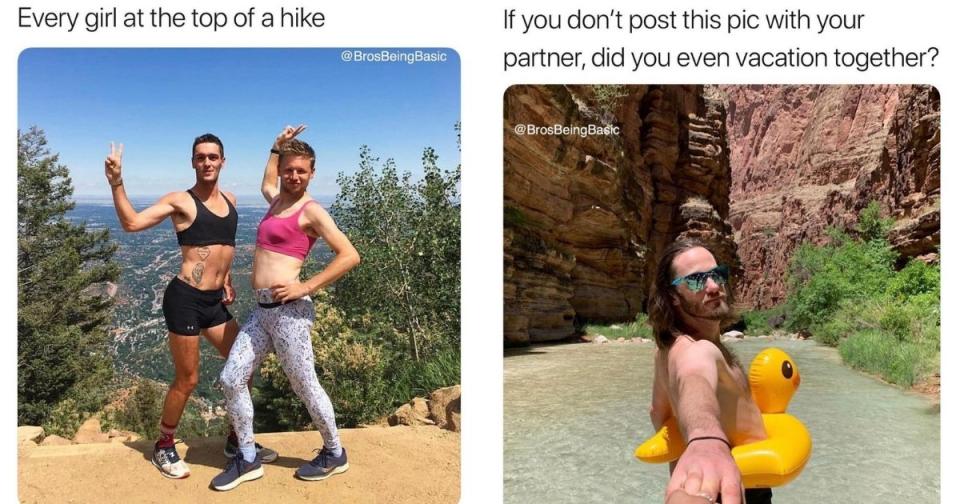 <p>BrosBeingBasic is a parody account that models their poses and posts after Instagram influencers. (Photos courtesy of @brosbeingbasic/Instagram) </p>

