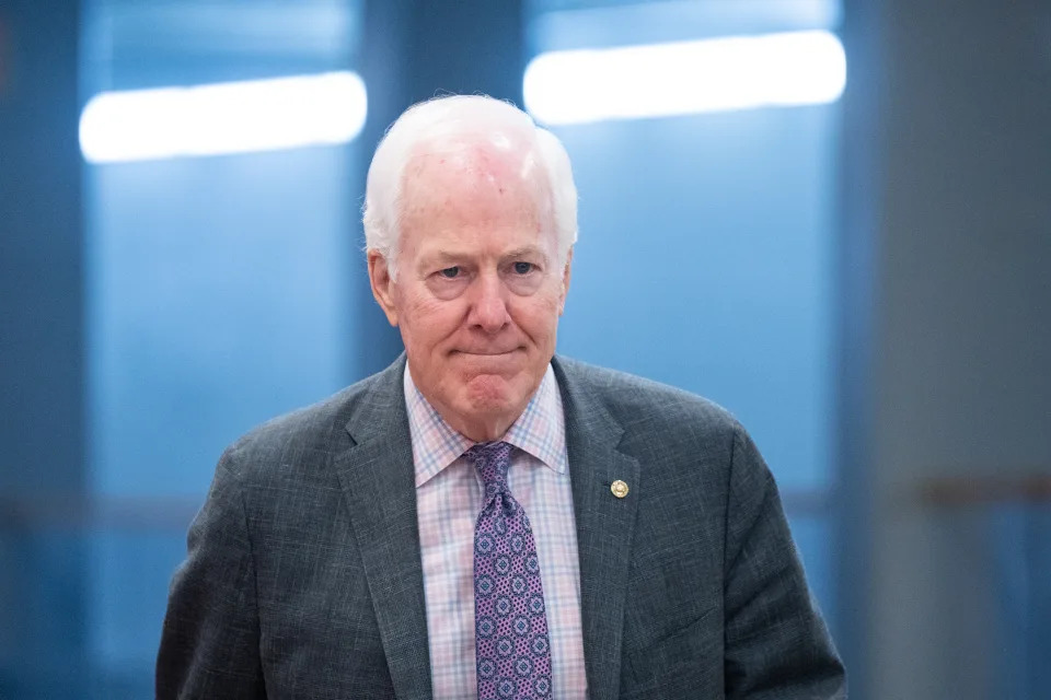 UNITED STATES - FEBRUARY 14: Sen. John Cornyn, R-Texas, arrives for the Senate classified briefing on the three unidentified objects shot down by the U.S. military over Alaska, Canada and Lake Huron, in the Capitol on Tuesday, February 14, 2023. (Bill Clark/CQ-Roll Call, Inc via Getty Images)