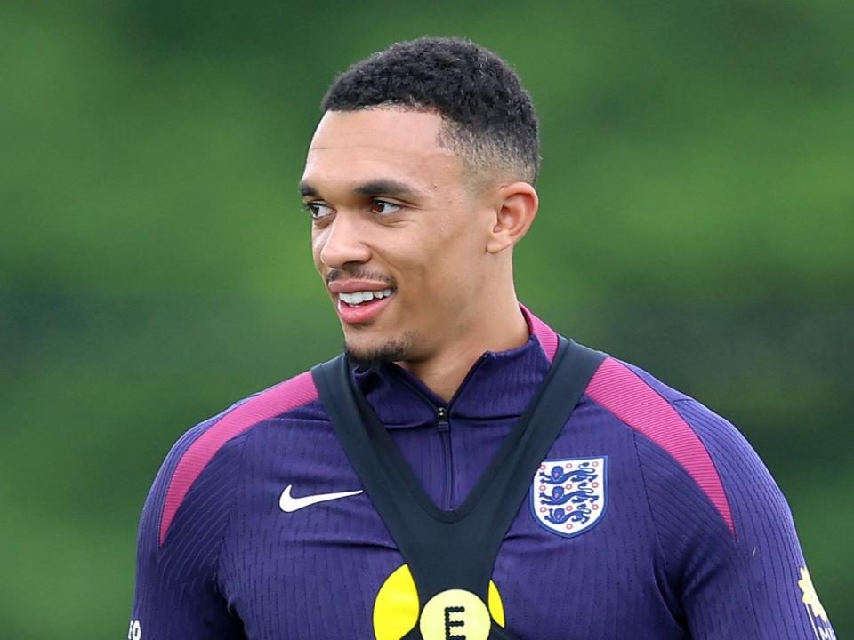 Trent Alexander-Arnold of England reacts during a training session (Getty Images)