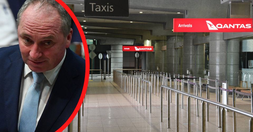 Deputy Prime Minister Barnaby Joyce and an empty Qantas terminal