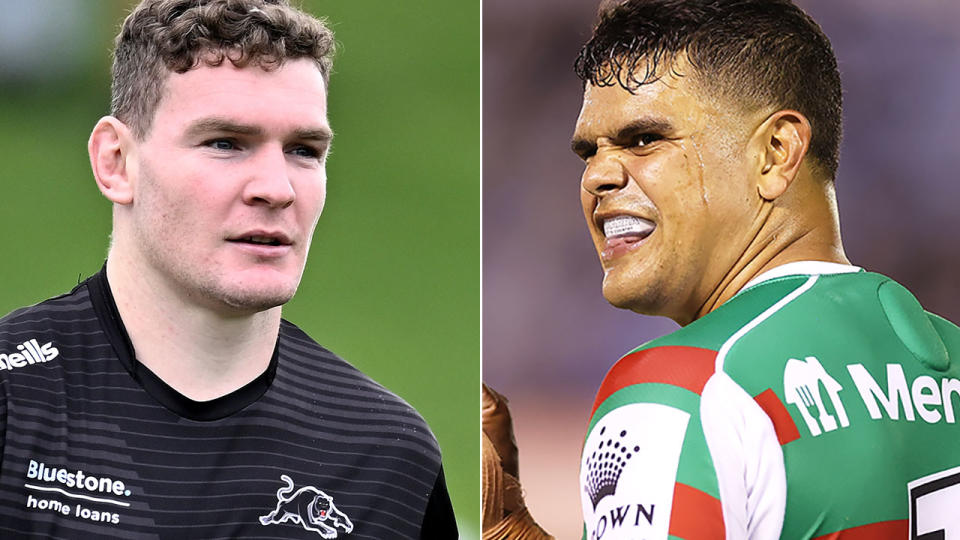 Pictured left to right, Penrith star Liam Martin and Rabbitohs ace Latrell Mitchell.