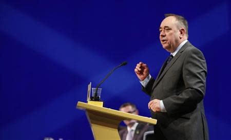 Scotland's First Minister Alex Salmond speaks at the SNP Spring Conference in Aberdeen, Scotland April 11, 2014. REUTERS/Russell Cheyne