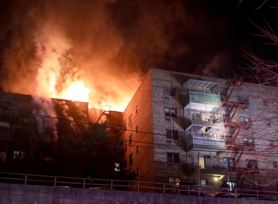 Yonkers firefighters and mutual aid companies battle a 4-alarm fire at 671 Bronx River Road, early Wednesday morning, March 8, 2023. 