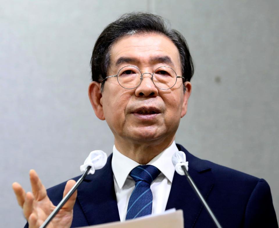 Seoul Mayor Park Won-soon speaks during a press conference at Seoul City Hall in Seoul, South Korea on July 8, 2020.