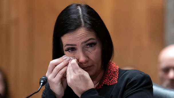 PHOTO: Linda De La Rosa testifies during the hearing of Senate Homeland Security and Governmental Affairs Subcommittee on Investigations, on Sexual Abuse of Female Inmates in Federal Prisons, on Capitol Hill in Washington, Dec. 13, 2022. (Jose Luis Magana/AP)