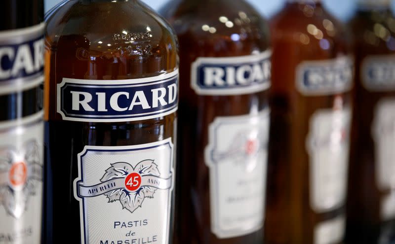 Bottles of Ricard's aniseed-flavoured beverage are pictured at the Ricard manufacturing unit in Lormont, near Bordeaux