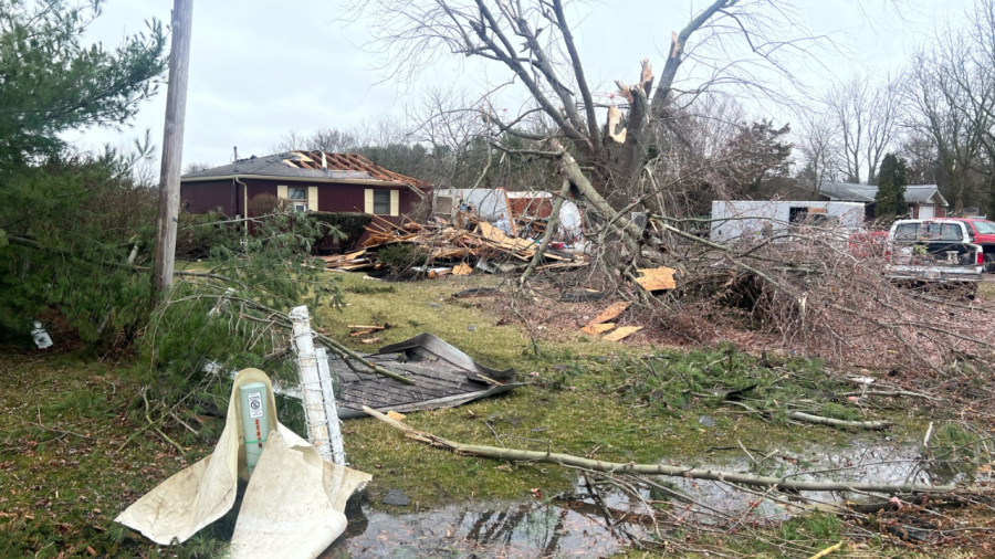 A house in West Jefferson with extensive damage after a possible tornado on February 28, 2024. (NBC4/Eric Halperin)