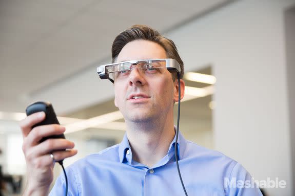 Epson's BT-300 smart glasses, which can be used to control drones.
