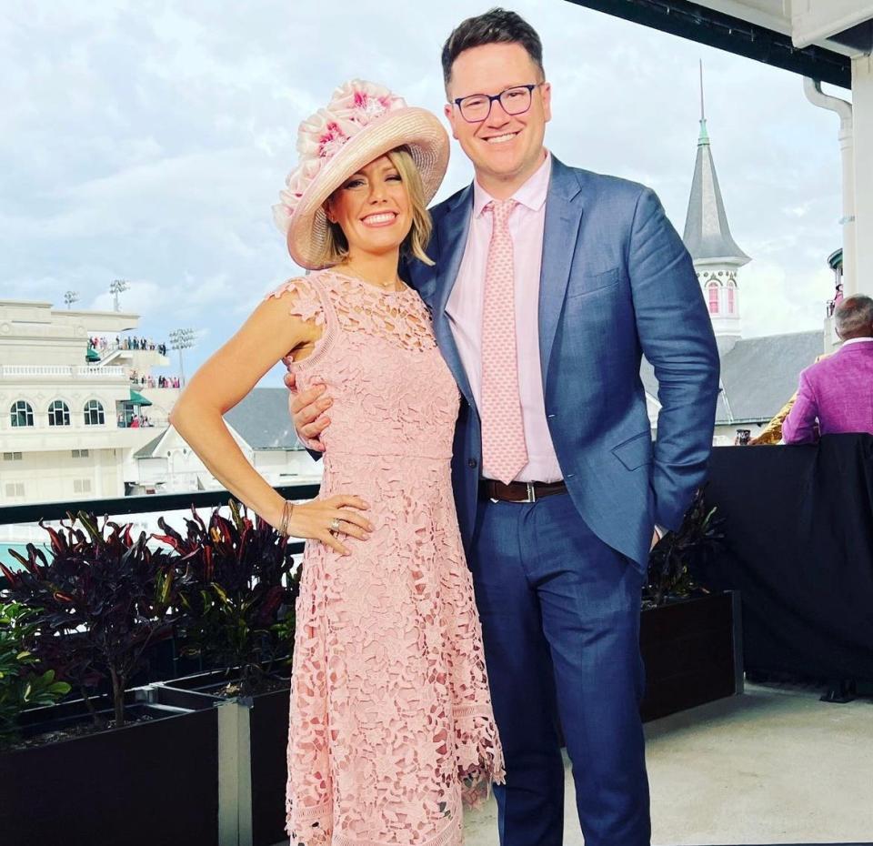 Dylan Dreyer and her husband Brian Fichera at Churchill Downs.  Dreyer has covered the Kentucky Oaks and Kentucky Derby for NBC for more than a decade.