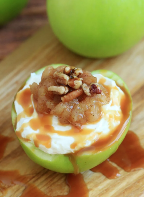 <p>Frugal Mom Eh!</p><p>The freshness of the apple pairs so wonderfully with the creamy filling. The cooked apple provides a hint of spice and richness while the pecan adds a little extra texture. </p><p><strong>Get the recipe: <em><a href="https://www.frugalmomeh.com/cheesecake-stuffed-apples.html" rel="nofollow noopener" target="_blank" data-ylk="slk:Cheesecake Stuffed Apples;elm:context_link;itc:0;sec:content-canvas" class="link ">Cheesecake Stuffed Apples</a></em></strong></p>