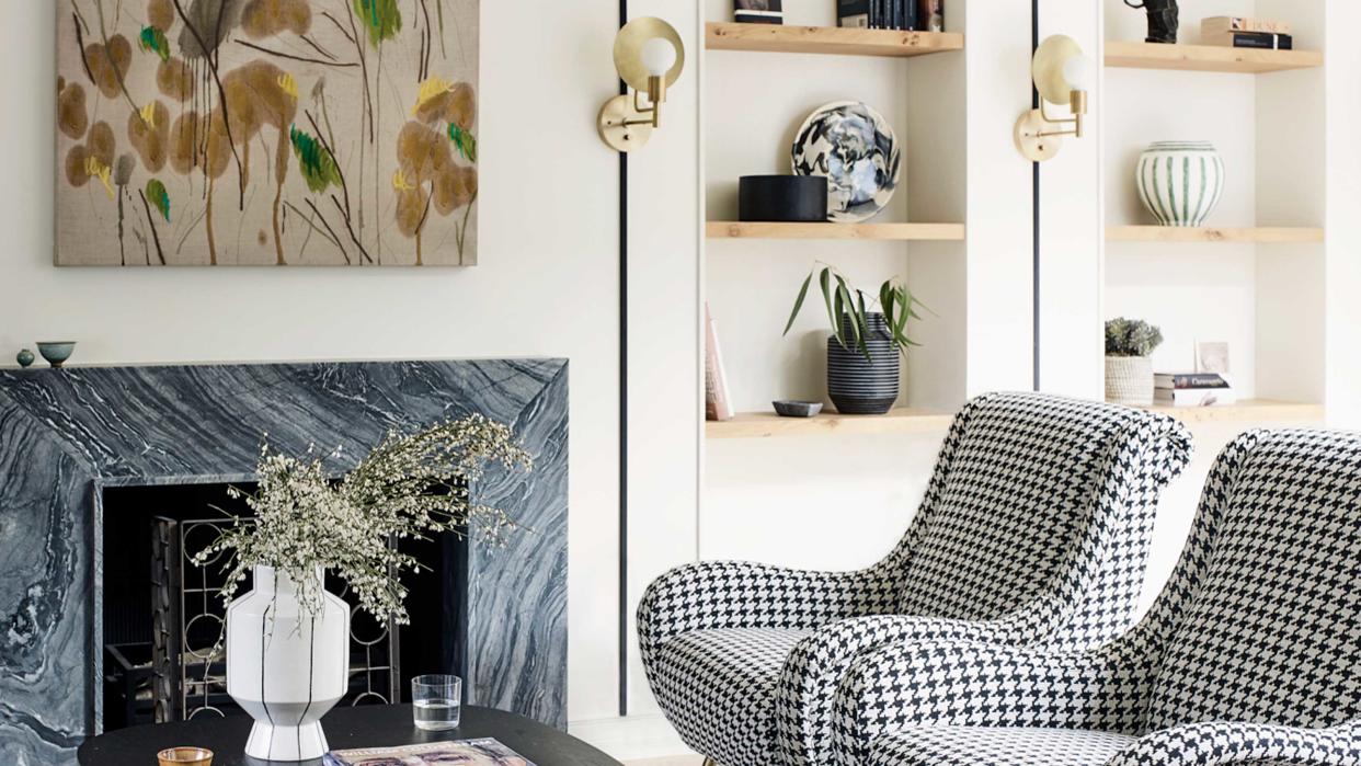  living room with shelves 