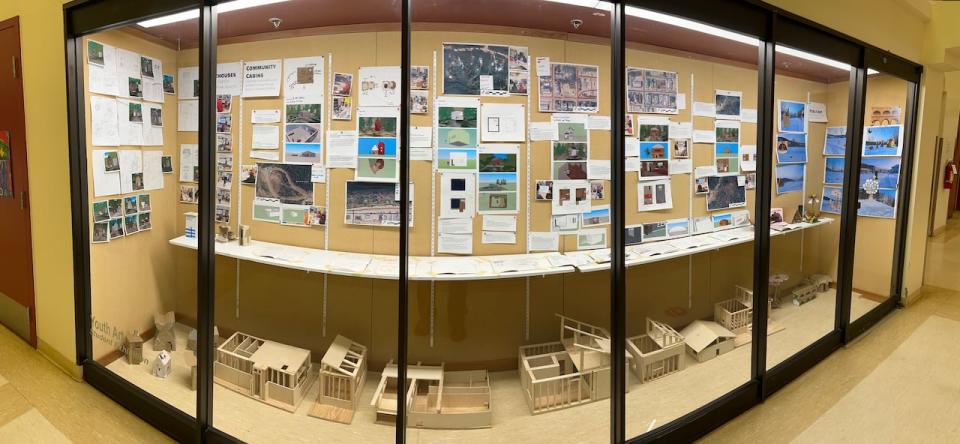 Student designs and wood models for houses and outhouses are displayed in Robert Service School in Dawson City on Wednesday