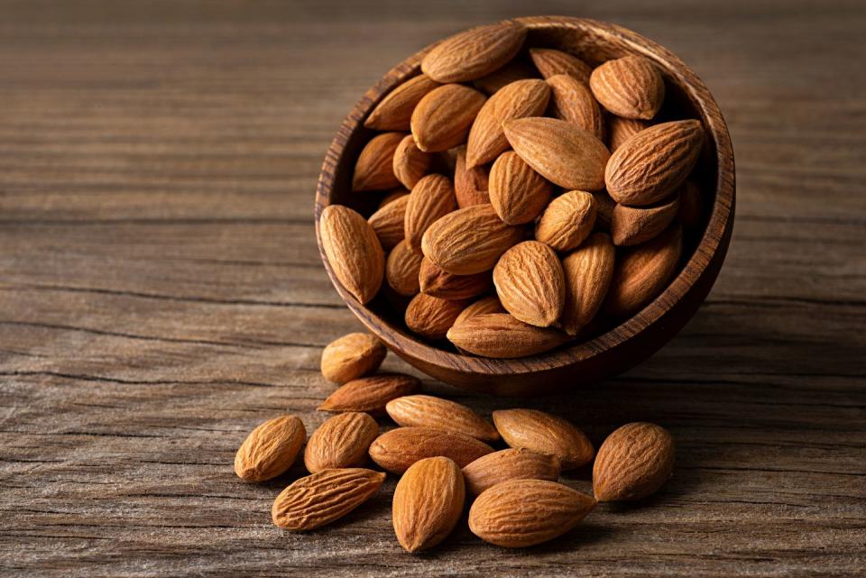 almonds in a wooden bowl