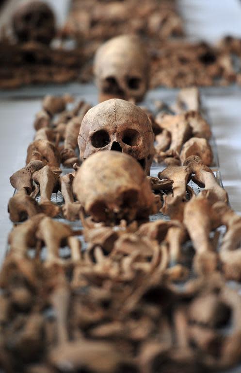 The remains of Chinese war dead are placed in a coffin at a South Korean military base in Paju, on March 17, 2014