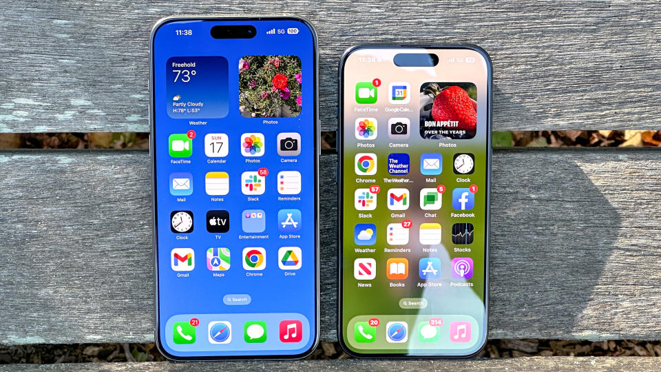 iPhone 15 Pro Max and 15 Pro shown in hand