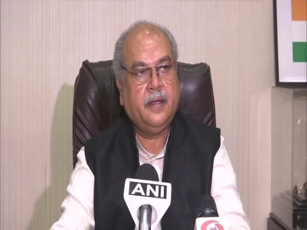 Union Minister Narendra Singh Tomar speaking to reporters on Wednesday. (Photo/ANI)