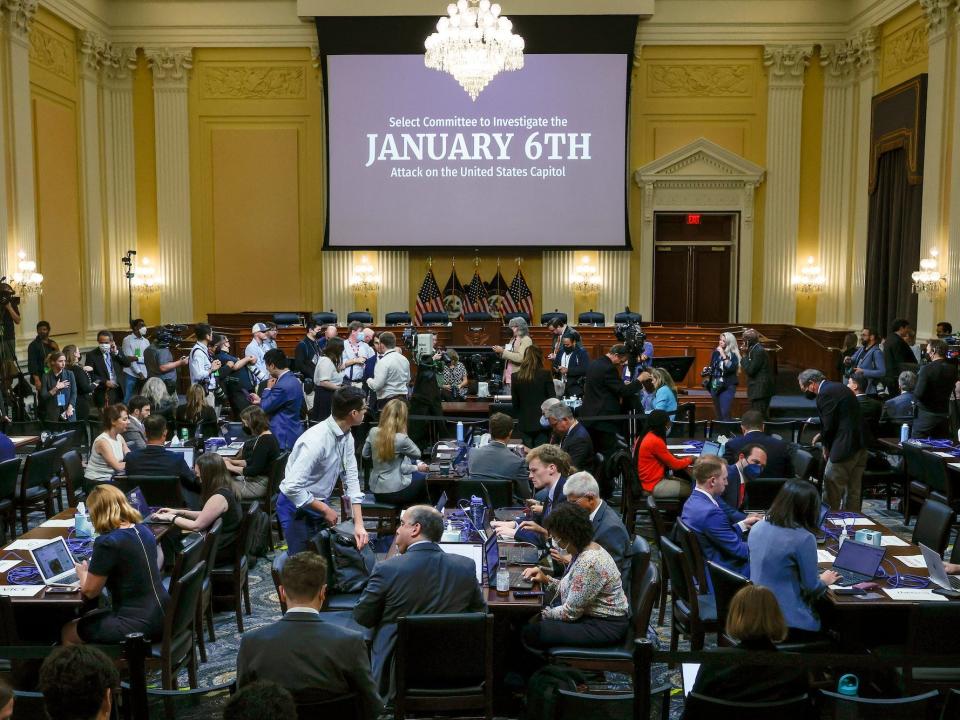 People taking their seats before the third public hearing of the House select committee investigating the Jan. 6, 2021, attack on the Capitol.