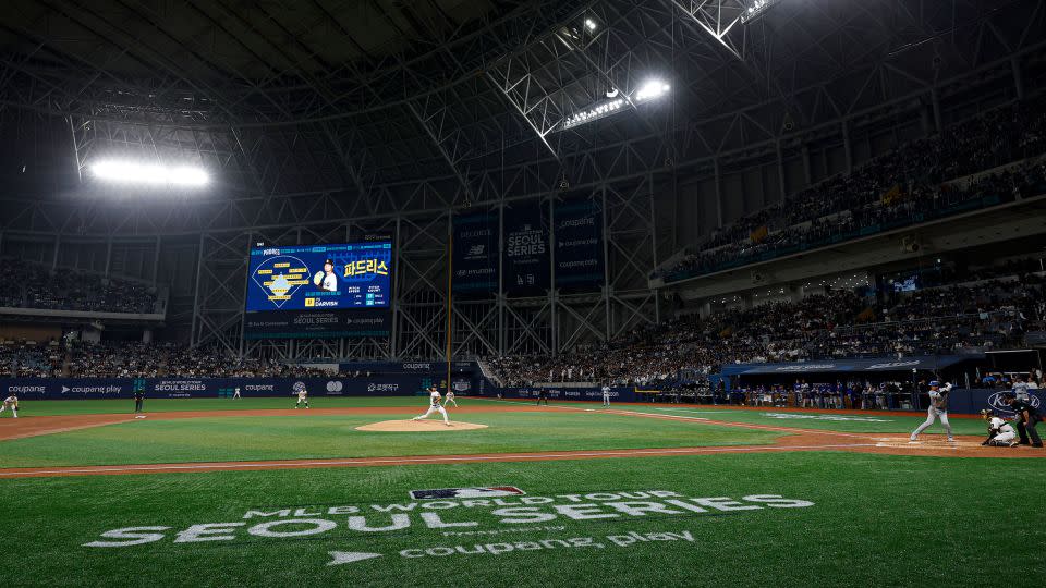 A general view of the Gocheok Sky Dome during the 2024 Seoul Series game between the Dodgers and the Padres on March 20. - Yuki Taguchi/MLB Photos/Getty Images