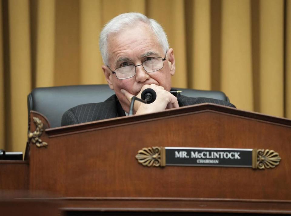 Rep. Tom McClintock, R-California, listens during a House Judiciary subcommittee hearing on immigration and border security in Washington on May 23.