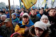 People take part in a rally ahead of the so-called "Normandy" format summit, in Kiev