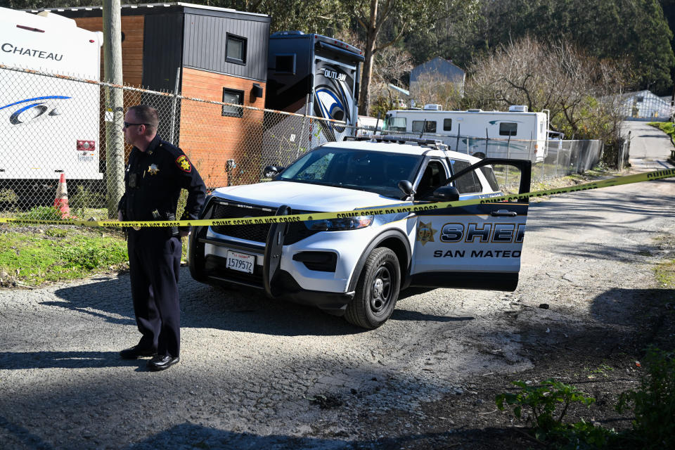 Police cordon off the crime scene in Half Moon Bay, Calif. (Tayfun Coskun / Anadolu Agency via Getty Images file )