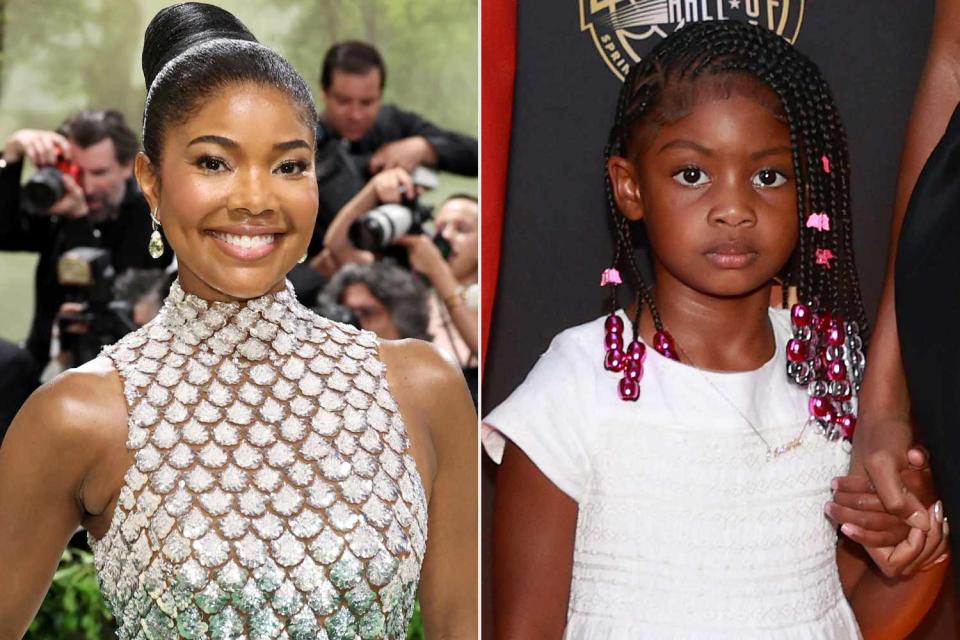 <p>Jamie McCarthy/Getty; Mike Lawrie/Getty</p> Gabrielle Union attends the 2024 Met Gala at the Metropolitan Museum of Art in New York City on May 6, 2024 (L); Kaavia Union Wade on Aug. 12, 2023