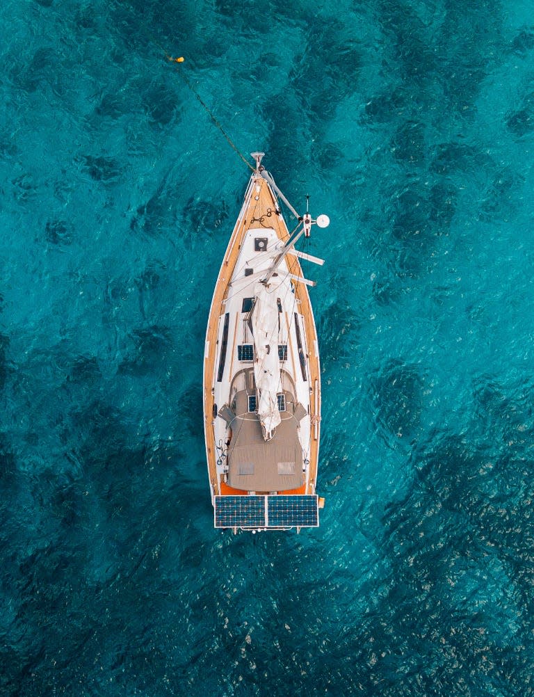 A sailboat from above