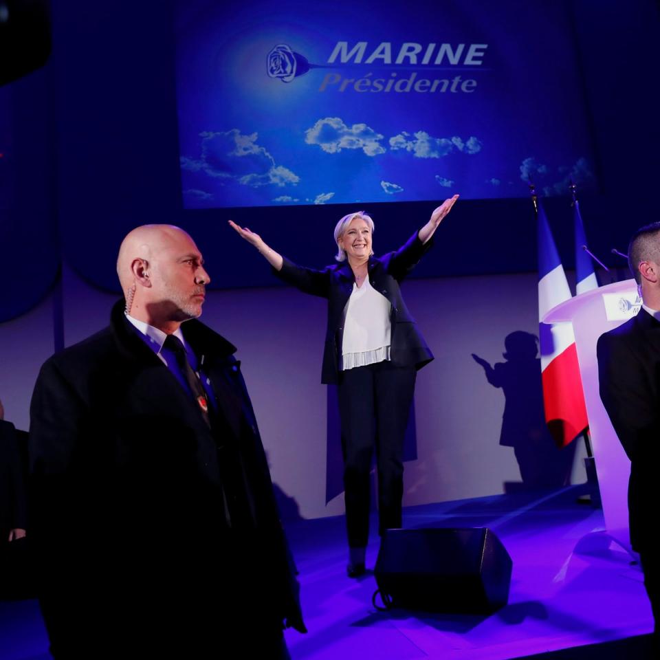 Marine Le Pen claiming victory on Sunday night - Credit: EPA