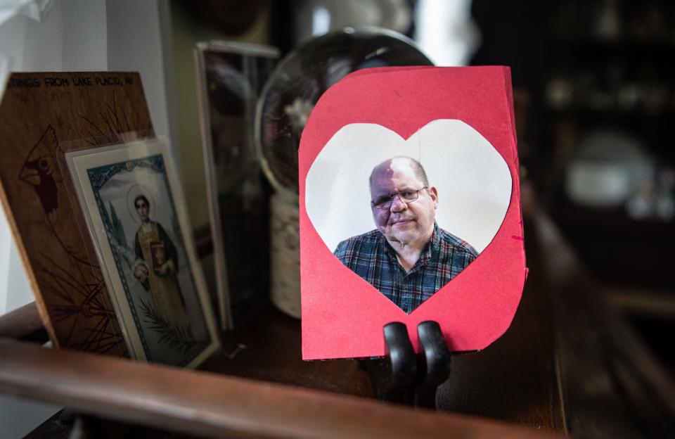 A photo of Stephen Nehrbauer, displayed at the home of his mother Ann Nehrbauer, 95, of Hastings-on-Hudson April 4, 2024. Stephen, who was developmentally disabled and died at the age of 67 in 2023, was a resident of the Willowbrook State School in the 1970s. Ann was among those who brought a civil rights lawsuit against the institution. The lawsuit called attention to the poor living conditions at Willowbrook. She is being honored by Arc Westchester Foundation with their Lifetime Advocate Award.