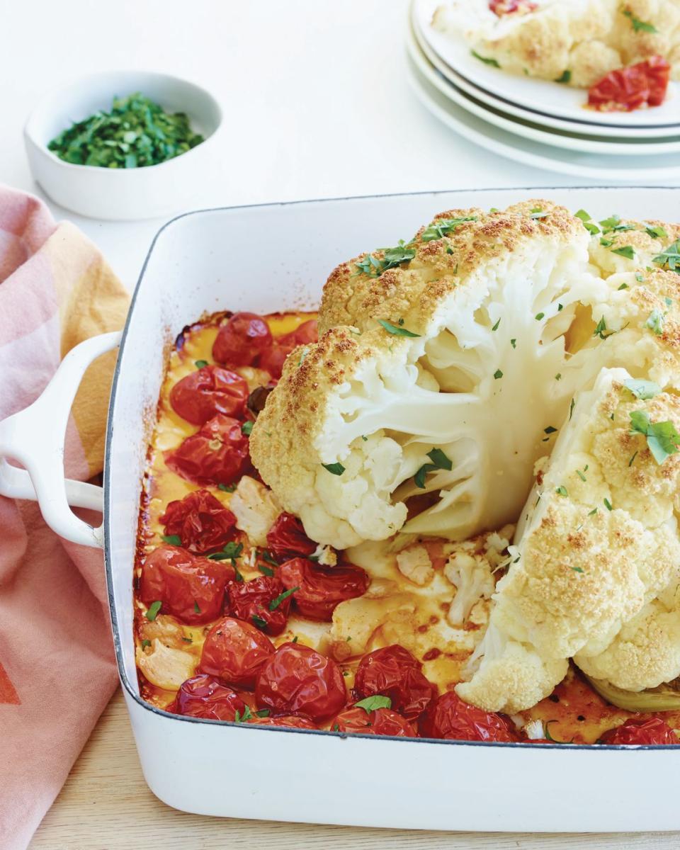 Whole Roasted Cauliflower, Tomatoes and Garlic