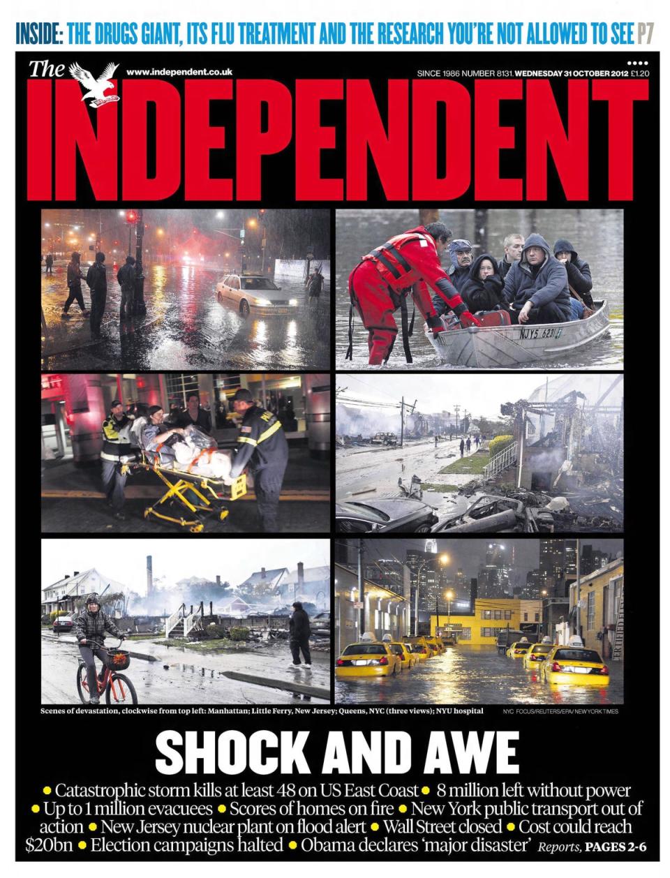 The Independent’s front cover on Wednesday, 31 October, 2012 after the devastating Superstorm Sandy (The Independent)