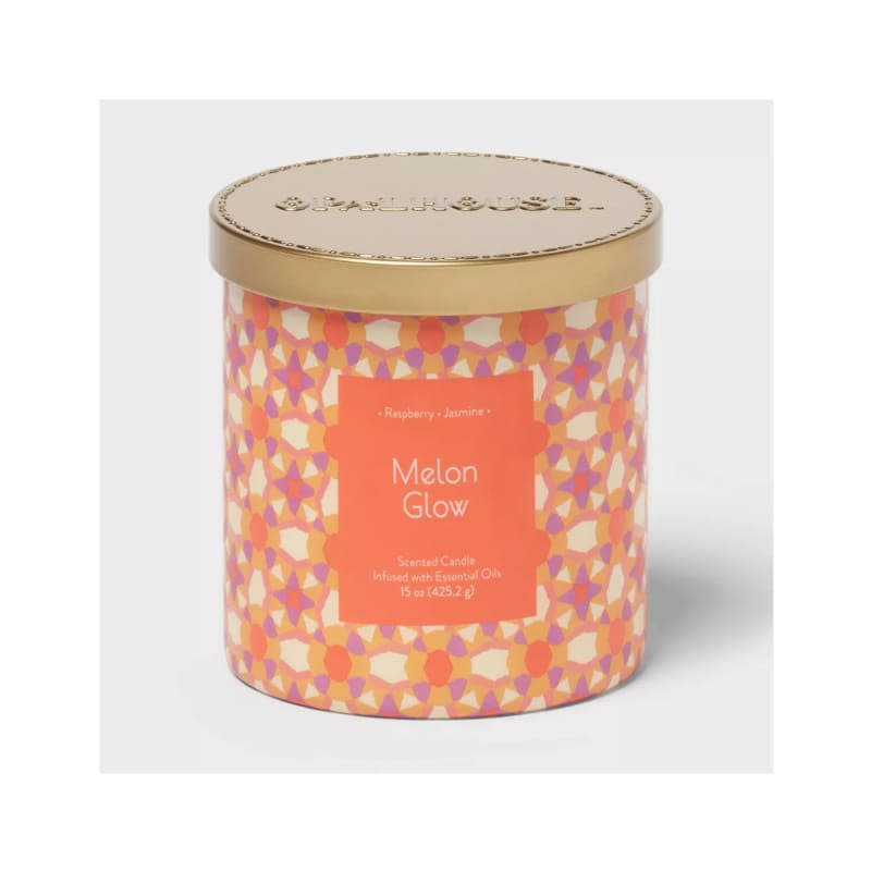 2-Wick Glass Jar 15oz Candle with Patterned Sleeve Melon Glow - Opalhouse