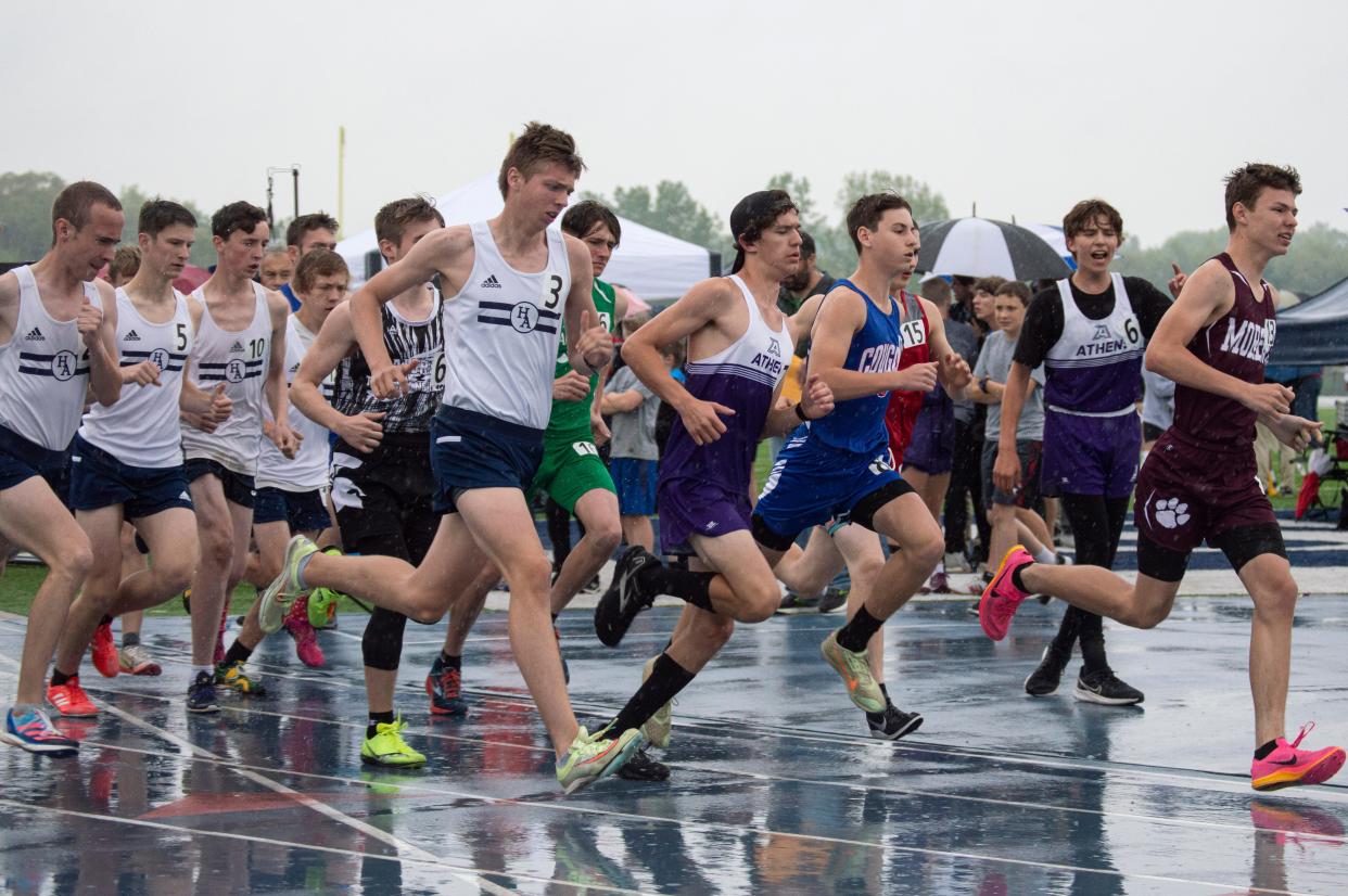 Hillsdale Academy had three runners (Thomas Holm, Grayson Rorick and Reece Poole) qualify for the state finals in the 3200-meter run last season (pictured here from last year's regional finals). They look to earn state qualification and regional medals this year.