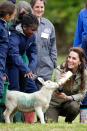 <p>Middleton bottle-feeds a lamb as she visits Farms for City Children in Arlingham, England.</p>