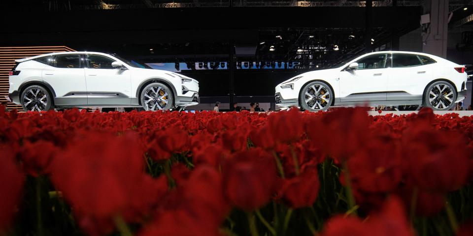 The Polestar 3 and Polestar 4 electric SUVs at the Shanghai auto show.