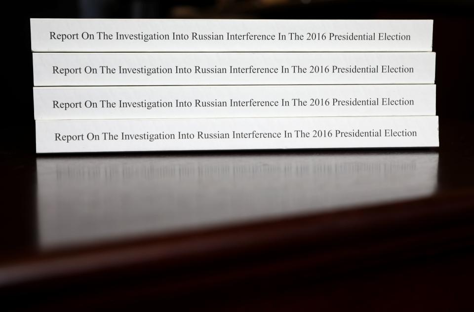 Copies of the Mueller report in Washington, D.C. on April 24, 2019.