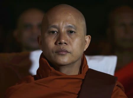 Buddhist monk Ashin Wirathu, leader of the 969 movement, looks on as he attends a convention held by the Bodu Bala Sena (Buddhist Power Force, BBS) in Colombo September 28, 2014. REUTERS/Dinuka Liyanawatte