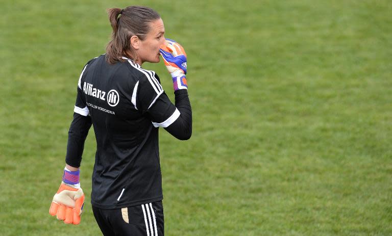 Germany's goalkeeper Nadine Angerer, seen during a training's session in Herzogenaurach, southern Germany, on April 4, 2015