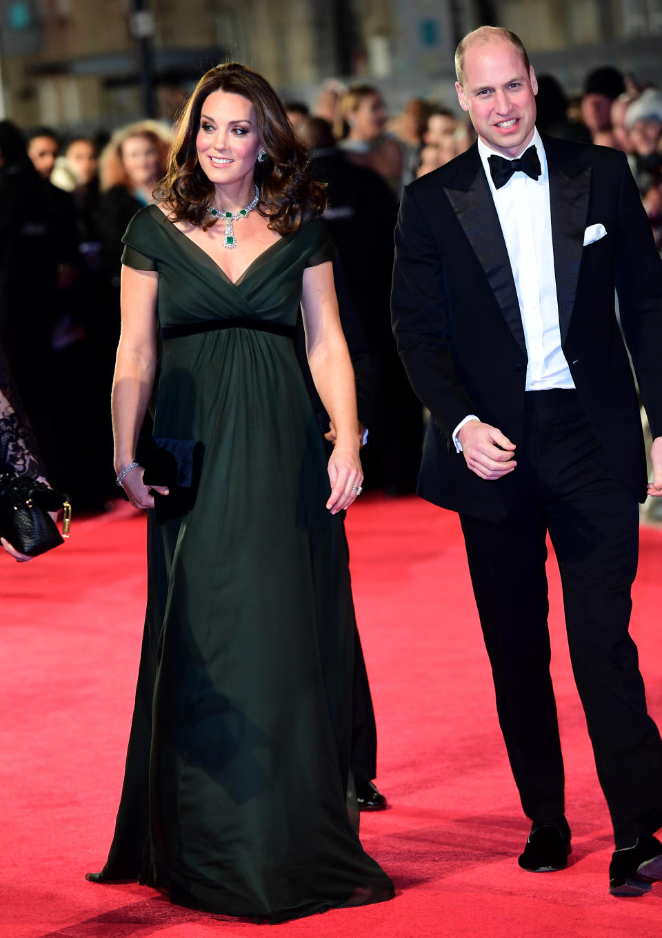 <p>On February 18, the Duchess of Cambridge wore a deep green dress by Jenny Packham for the BAFTA 2018 ceremony. Many believe that her black belt was a subtle nod to the Time’s Up movement which saw A-listers don black on the red carpet. <em>[Photo: Getty] </em> </p>