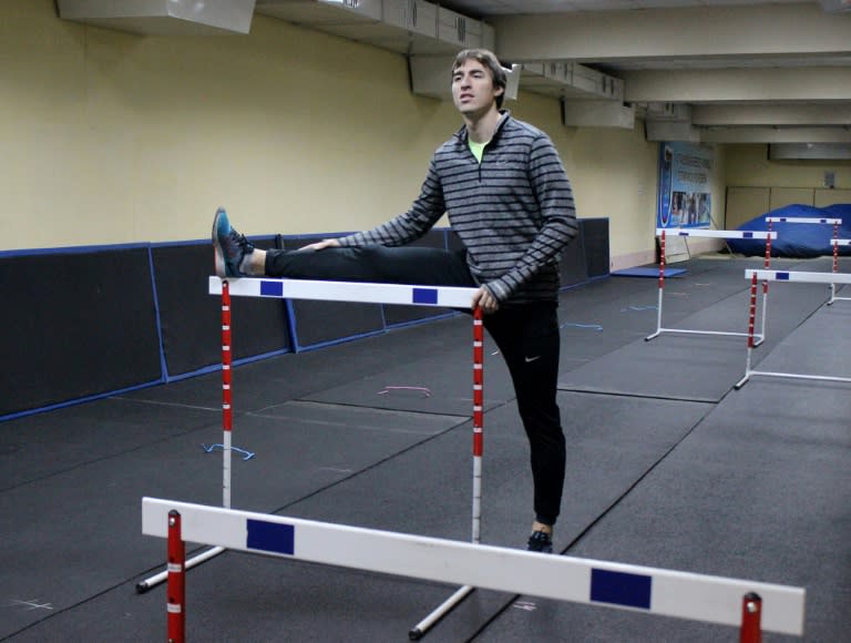 Russian world champion hurdler Sergey Shubenkov trains in Barnaul, Russia on December 15, 2015