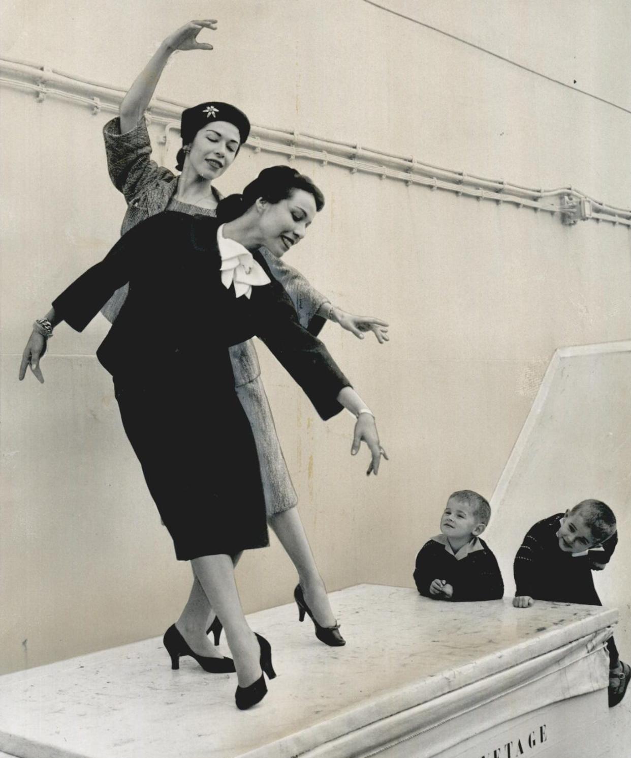 Maria and Marjorie Tallchief appear before dancing together in Tulsa for the first time professionally and in public in a November 2, 1956, file photo.