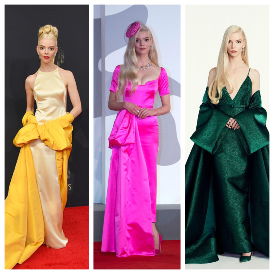 Anya Taylor-Joy in several custom Dior gowns.