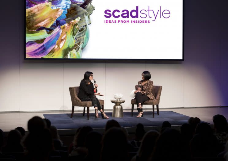 Designer Norma Kamali speaks with SCAD professor Carmela Spinelli at the SCADstyle conference at Savannah College of Art and Design. (Photo: Courtesy of SCAD)