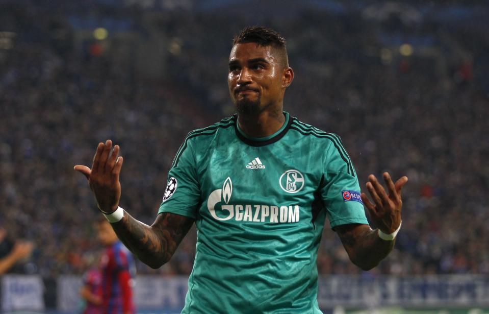 Schalke 04's Kevin Prince Boateng reacts during the Champions League group E soccer match against Steaua Bukarest in Gelsenkirchen September 18, 2013. REUTERS/Ina Fassbender (GERMANY - Tags: SPORT SOCCER)