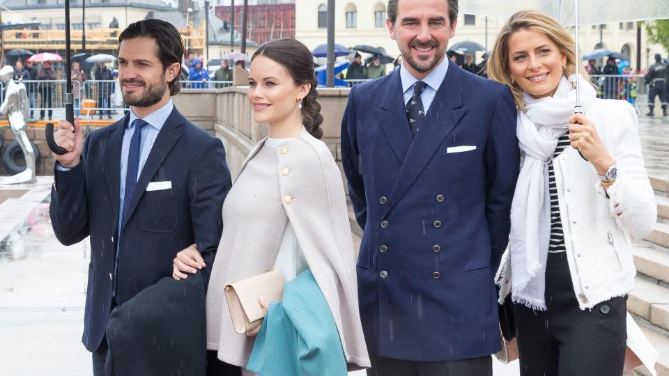 Carl Philip of Sweden, Princess Sofia of Sweden, Prince Nikolaos  of Greece and Princess Tatiana Greece  attend  a lunch on the Norwegian Royal yatch "Norge" to celebrate the 80th birthdays of King Harald of Norway and Queen Sonja of Norway on May 10 2017